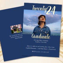 Invitación Con Relieve Metalizado Graduación moderna, foto azul 2