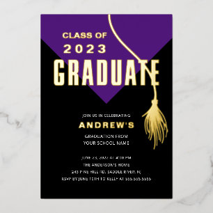 Invitación Con Relieve Metalizado Graduación moderna negrita de gránulos púrpura