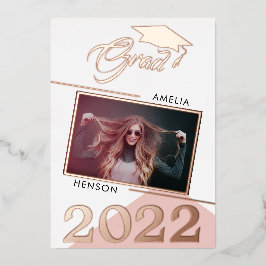 Invitación Con Relieve Metalizado Graduación Moderna Polvo Rosa 2 Fotos Graduación 