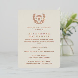 Invitación Con Relieve Metalizado Graduación Oyster MD Caduceo+Corona de Laurel