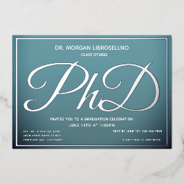 Invitación Con Relieve Metalizado Graduación PhD de Plata Azul