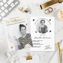 Invitación Con Relieve Metalizado Graduación Retro Negro y Blanco con Brillo