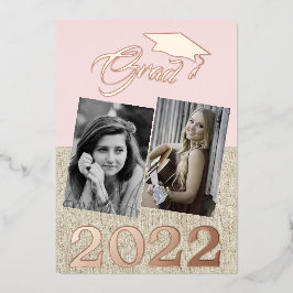 Invitación Con Relieve Metalizado Graduación Rosa Polvorienta Rústica 2 Fotos Gradua