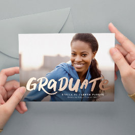 Invitación Con Relieve Metalizado Graduación sencilla y genial con dos fotos de grad