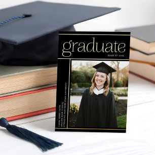 Invitación Con Relieve Metalizado Graduación simple moderna de graduación Black Gold