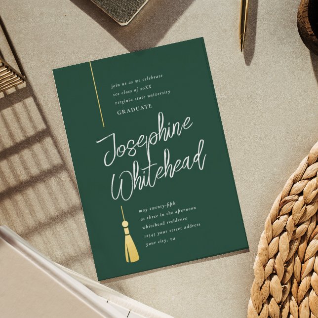 Invitación Con Relieve Metalizado Graduación Tassel Fiesta verde moderno (Subido por el creador)