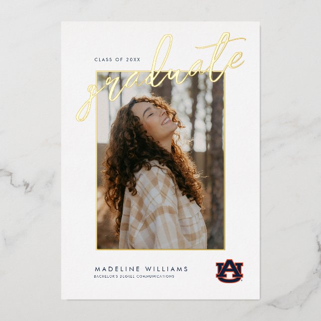 Invitación Con Relieve Metalizado Graduación universitaria de Auburn | Auburn Tigers (Anverso)