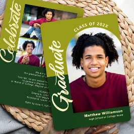 Invitación Con Relieve Metalizado Graduación Verde 4 Foto Negrita Fiesta Arch Real G