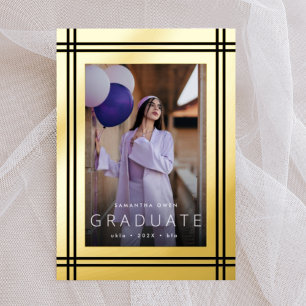 Invitación Con Relieve Metalizado Graduado de borde dorado presionado