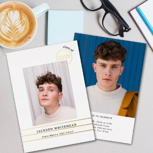 Invitación Con Relieve Metalizado Graduado de fotografía simple blanco