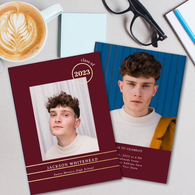 Invitación Con Relieve Metalizado Graduado de fotografía simple de Borgoña (Subido por el creador)