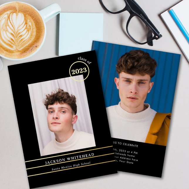 Invitación Con Relieve Metalizado Graduado de fotografía simple negro (Subido por el creador)