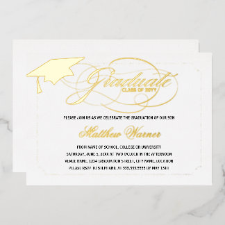 Invitación Con Relieve Metalizado Graduado de Letra Elegante
