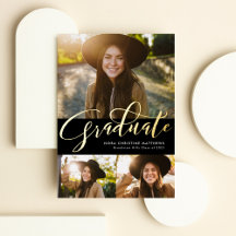 Graduado de oro tres foto graduación negra