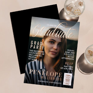 Invitación Con Relieve Metalizado Graduado Fiesta de Grado de Foto de Portada de Rev