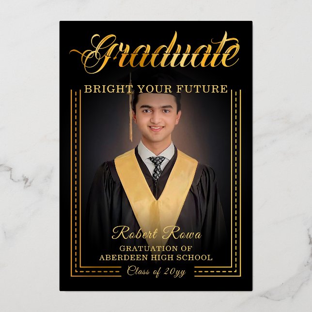 Invitación Con Relieve Metalizado Graduado. Toque de oro Ilumina tu futuro (Anverso)