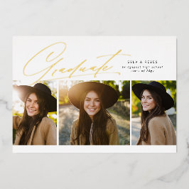 Invitación Con Relieve Metalizado Graduado tres foto elegante graduación simple