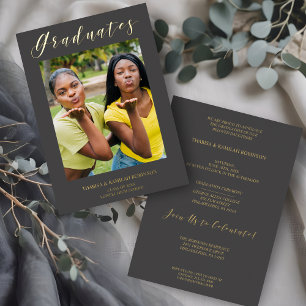 Invitación Con Relieve Metalizado Graduados Real Golden Modern Typography Photo