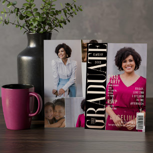 Invitación Con Relieve Metalizado Graduate Fun Trendy Magazine Cover Grad Fiesta