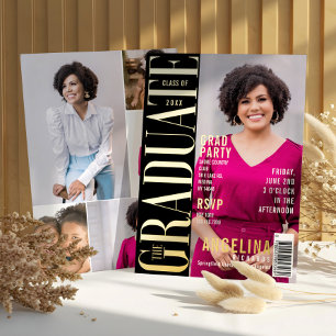 Invitación Con Relieve Metalizado Graduate Fun Trendy Magazine Cover Grad Fiesta