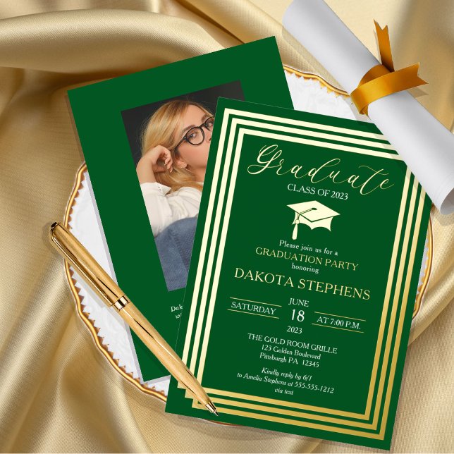 Invitación Con Relieve Metalizado Graduate Photo Geometric Green Graduation Party  (Subido por el creador)