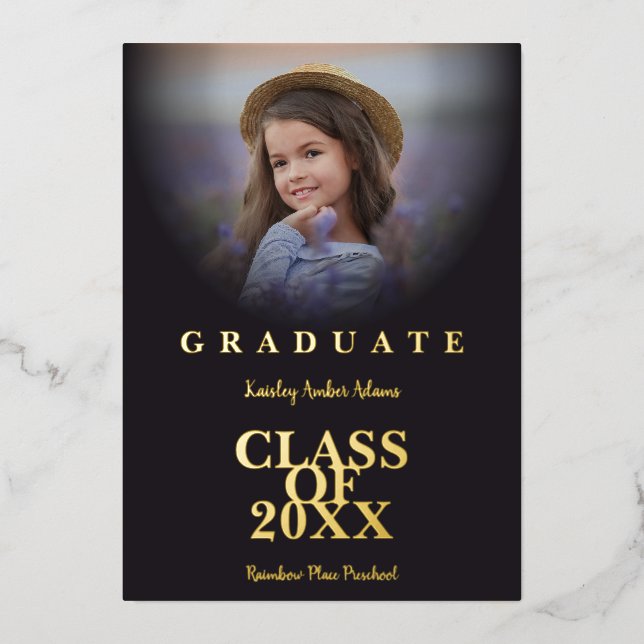 Invitación Con Relieve Metalizado Graduate School Graduation Modern Photo Golden (Anverso)