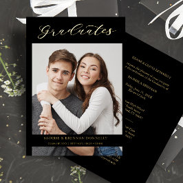 Invitación Con Relieve Metalizado Graduates Golden Black Whimsical Calligraphy Photo