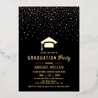 Invitación Con Relieve Metalizado Graduation cap confetti Class Of 2025 black