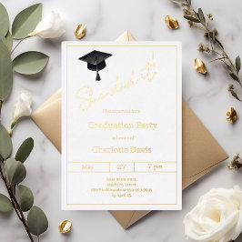Invitación Con Relieve Metalizado Graduation party black gold  luxury She did it