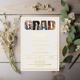 Invitación Con Relieve Metalizado Graduation party ivory gold grad photo