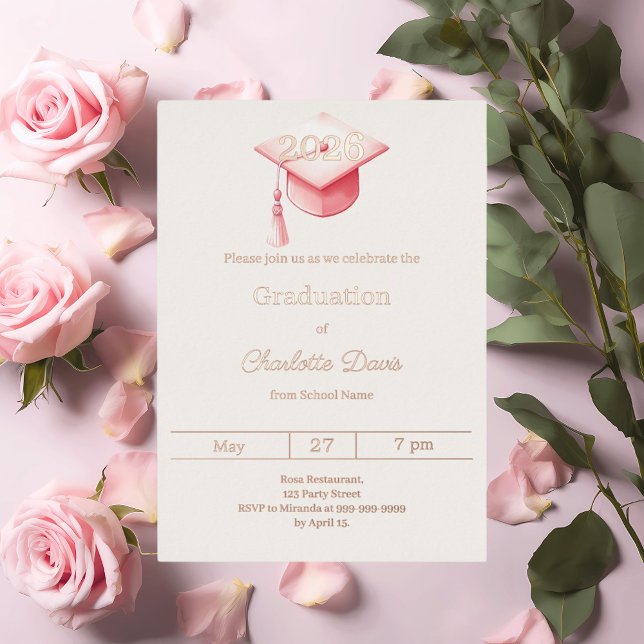 Invitación Con Relieve Metalizado Graduation party rose gold class of 2026 luxury (Subido por el creador)