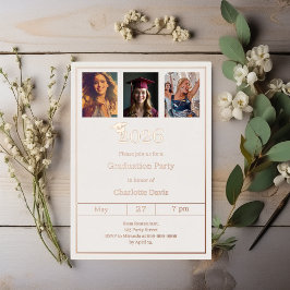 Invitación Con Relieve Metalizado Graduation party rose gold photo luxury
