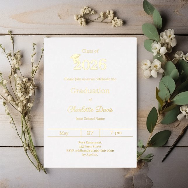 Invitación Con Relieve Metalizado Graduation party white gold class of 2026 luxury (Subido por el creador)