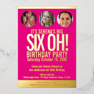 Invitación Con Relieve Metalizado Gráfico de 60 cumpleaños círculos de foto de pan d