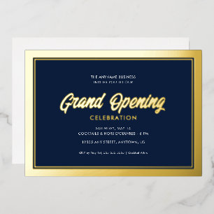 Invitación Con Relieve Metalizado Gran apertura de caligrafía azul de Relieve metali