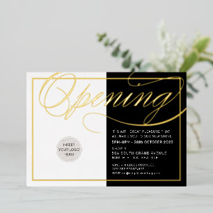 Invitación Con Relieve Metalizado GRAN APERTURA logotipo moderno simple negro dorado