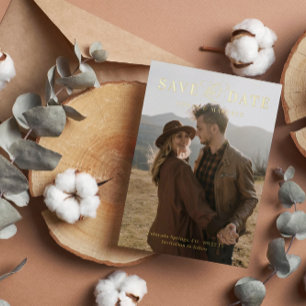 Invitación Con Relieve Metalizado Gran Foto de Hoja de Oro Save the Date