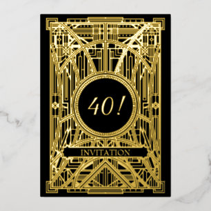 Invitación Con Relieve Metalizado Gran Gatsby Art Deco de los años 20