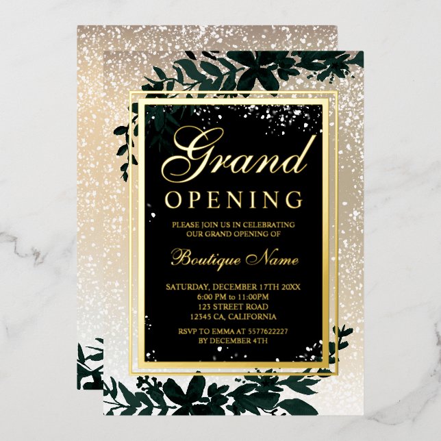 Invitación Con Relieve Metalizado gran inauguración de Navidades elegantes de nieve  (Anverso/Reverso)