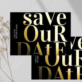 Invitación Con Relieve Metalizado Gran Monograma Negro Estampado con Hoja de Oro Sav