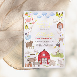 Invitación Con Relieve Metalizado Granja brillante Animales Barnyard Fiesta de cumpl