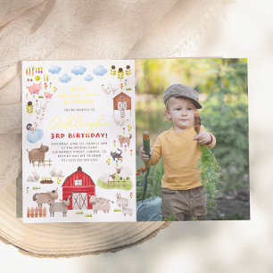 Invitación Con Relieve Metalizado Granja brillante Animales Bash Fotos de fiesta de 