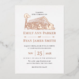 Invitación Con Relieve Metalizado Granja de campo