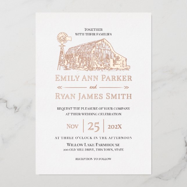 Invitación Con Relieve Metalizado Granja de campo (Anverso)