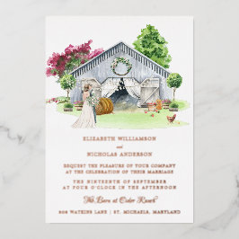 Invitación Con Relieve Metalizado Granja Rústica de Campo | Boda Elegante en el Gran