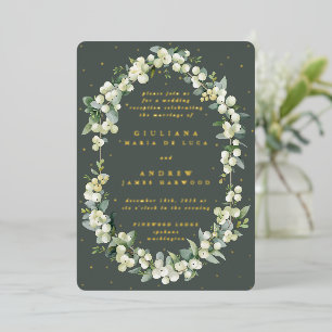 Invitación Con Relieve Metalizado Gray Green Snowberry+Eucalyptus Solo Recepción