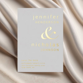 Invitación Con Relieve Metalizado Gray Rosa Gold Ampersand Save the Date Boda