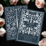 Invitación Con Relieve Metalizado Gray Royal Medieval Silver Sword Wedding<br><div class="desc">Celebrate your special day with this Royal Medieval Sword Wedding design on a gray background. This design features a frame with a sword and flowers. The silver on the back of this product is printed in flat colors and is NOT real foil.</div>