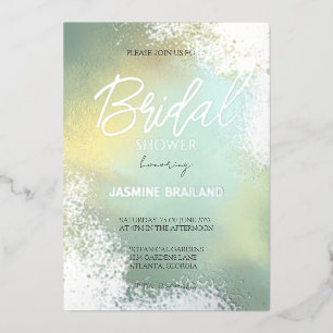 Invitación Con Relieve Metalizado Green Hombre Cosmic Wash Bridal Shower