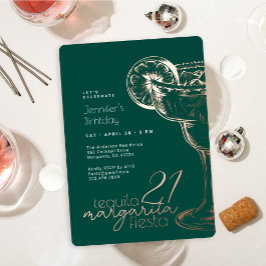 Invitación Con Relieve Metalizado Green Margarita Fiesta 21 cumpleaños Fiesta Gold